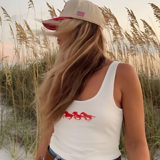In My Cowgirl Era Running with Horses Double Scoop Womens Tank Top