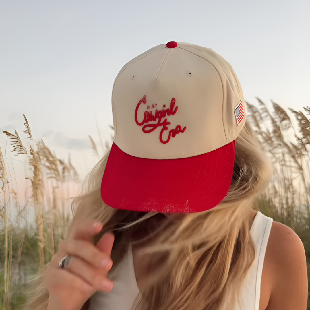 In My Cowgirl Era Two Tone Red Hat with American Flag